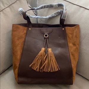 Frye Clare Leather Tote with Fringe in Brown